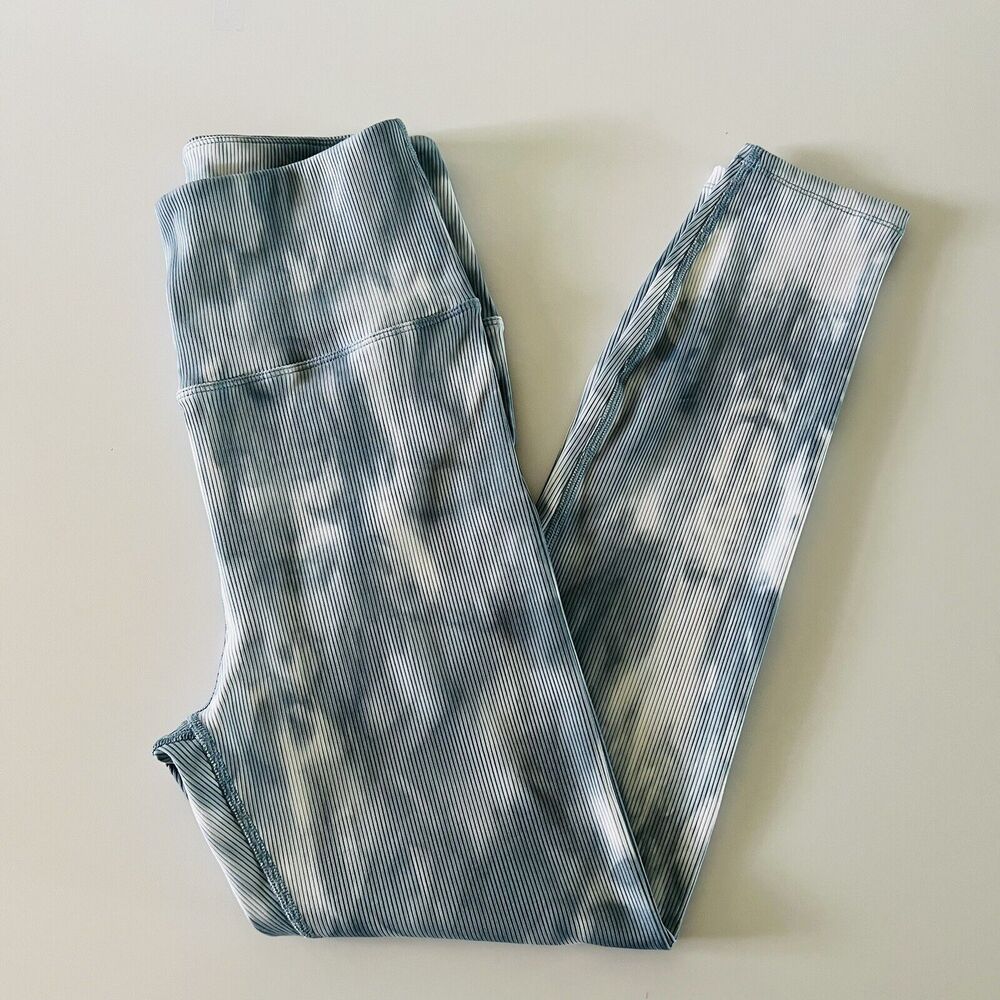 CARBON38 French Navy White Tie Dye Ribbed 7/8 Leggings - L